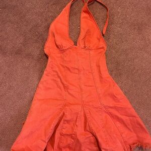 Free People Vibrant Orange Halter Dress